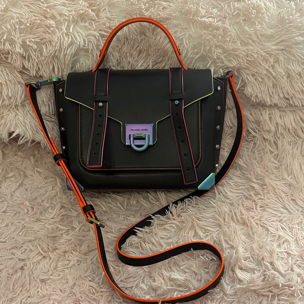 Michael Kors Black Satchel with Orange Trim